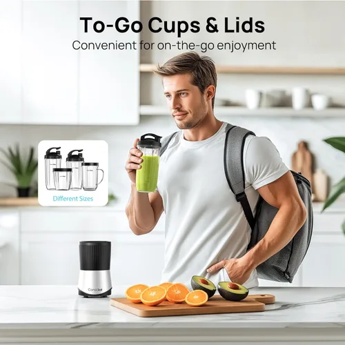Vista 5 de Consciot CB08 Combo de licuadora y molinillo de 16 piezas para cocina y tamaño personal, mezcla batidos y licuados, bebidas congeladas, comida