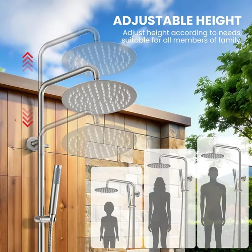 Vista 6 de gotonovo Accesorios de ducha al aire libre SUS304 Kit de ducha de lluvia de acero inoxidable grifo de alta presión montaje en pared 2 doble función