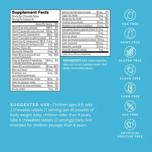 Vista 2 de BRAINMD Dr Amen Kids NeuroVite - Sabor naranja - 120 masticables en forma de pingüino - Suplemento multivitamínico y mineral - Promueve