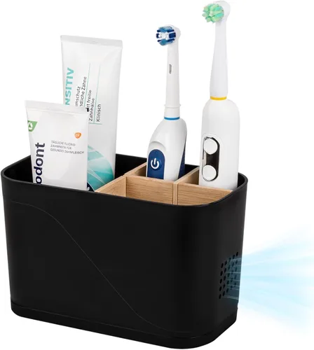 Vista 10 de Soporte para cepillo de dientes eléctrico de 3 ranuras con divisores de bambú para baños, organizador de cepillos de dientes y pasta de dientes