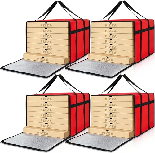 Vista 9 de Maxcheck 2 bolsas aisladas de entrega de pizza de 20 x 20 x 14 pulgadas, bolsas calentadoras de pizza, reutilizables, aisladas, enfriadoras, Negro