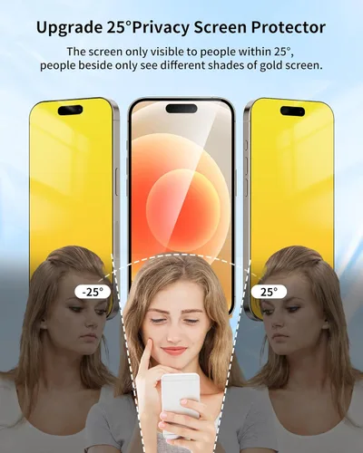 Vista 2 de para iPhone 14 Pro Max y para iPhone 15 Plus Protector de pantalla de privacidad Gradient colorido anti espía vidrio templado 2 PACK 25° anti luz