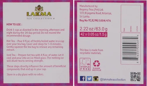 Vista 8 de HYLEYS Lakma Kit de pérdida de peso para 14 días, té verde, 42 bolsas de té