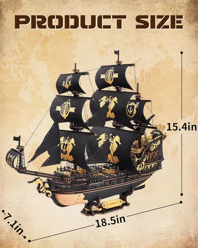 Vista 7 de ROKR Seahorse Barque - Rompecabezas de madera 3D para adultos, kit de modelo de velero, ensamblaje de 603 piezas, velero a escala 1:100 MCB02