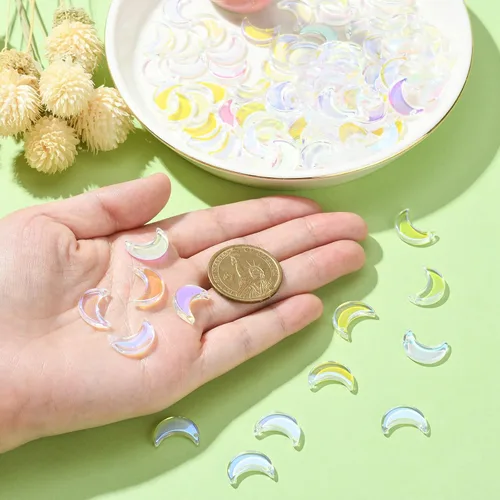 Vista 3 de Ipotkitt 100 dijes acrílicos de luna coloridos con temática celestial, mini cuentas de luna creciente para accesorios de fabricación de joyas