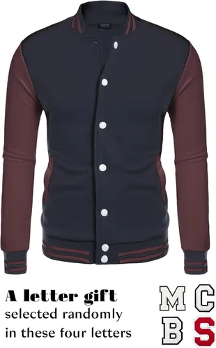 Vista 4 de COOFANDY - Chaqueta universitaria, estilo aviador para hombre, hecha de algodón, casual y ajustada