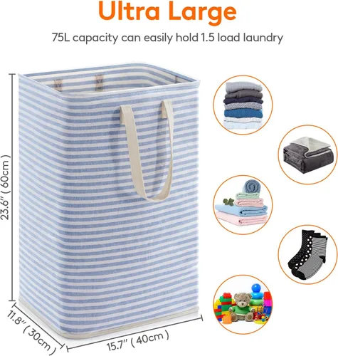Vista 4 de Lifewit Paquete de 2 cestas grandes plegables para la lavandería, cesta de ropa impermeable independiente con asas de fácil transporte