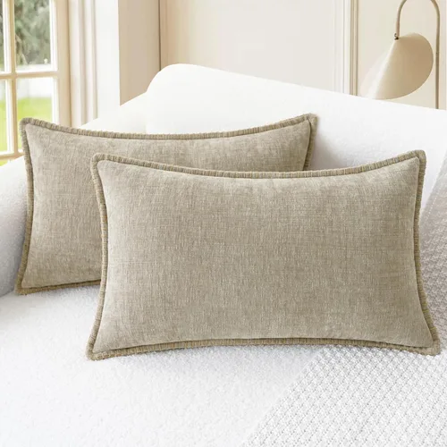 Vista 47 de CaliTime - Juego de 2 fundas de almohada decorativas de 16 x 16 pulgadas, con costuras en los bordes de hilo de algodón, chenilla suave teñida