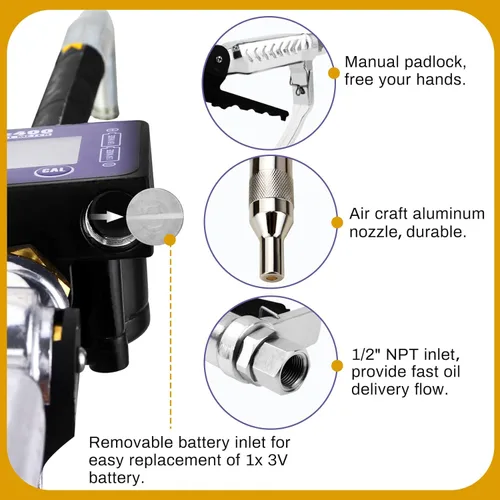 Vista 4 de Boquilla de medidor de válvula de control de aceite digital, pistola de aceite neumática con entrada NPT de 1/2 pulgada, presión de extrusión 7