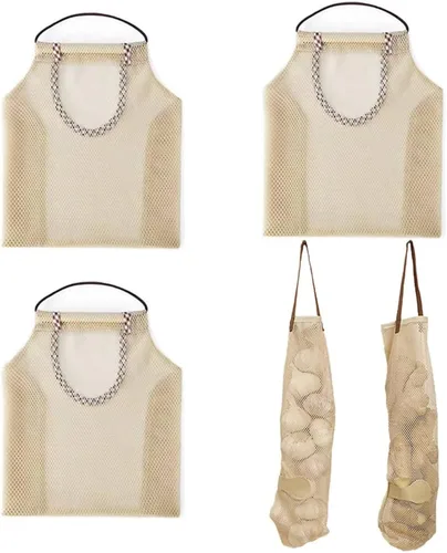 5 bolsas de malla reutilizables y transpirables para colgar frutas y verduras, duraderas y fuertes, bolsas de almacenamiento de cocina lavables para
