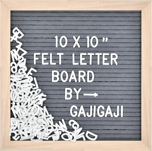 Vista 7 de Tablero de letras de fieltro con 294 letras, números, símbolos, tablero de mensajes intercambiable de 10 x 10 pulgadas con marco de madera para Beige