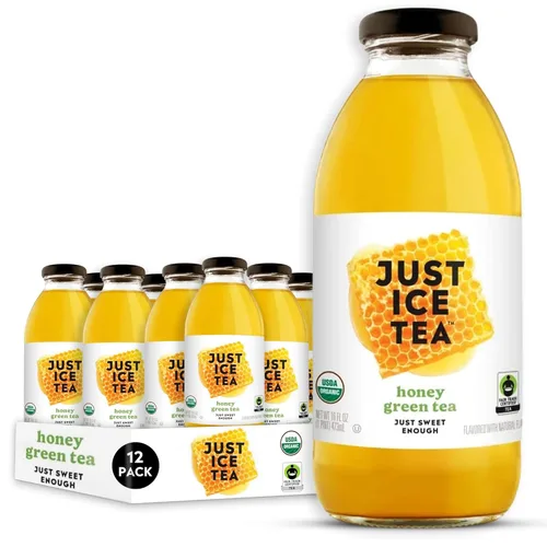 Vista 16 de Just Ice Tea Té helado orgánico, botellas de vidrio de 16 onzas líquidas (té de hierbas de hibisco de bayas, paquete de 12)