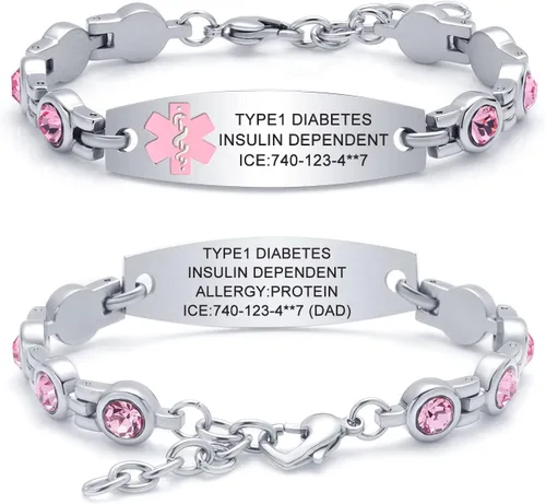 JFJEWER Pulseras de alerta médica para mujeres y hombres, grabado gratis, pulsera de identificación médica personalizable, incluye una tarjeta