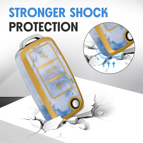 Vista 6 de Funda para llavero VW de 3 botones, funda de TPU suave premium compatible con Volkswagen Jetta Golf Polo MK8 Passat Tiguan Beetle (patrón celadón)