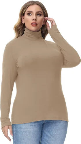 Vista 3 de Hanna Nikole Camisas de manga larga con cuello alto para mujer, talla grande, capa base elástica ajustada