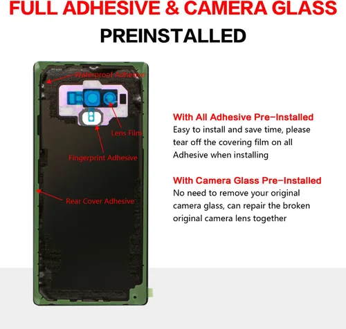 Vista 4 de Compatible con Samsung Galaxy Note 9 - Cubierta de vidrio trasera de repuesto de 6.4 pulgadas SM-N960 para todos los operadores con manual