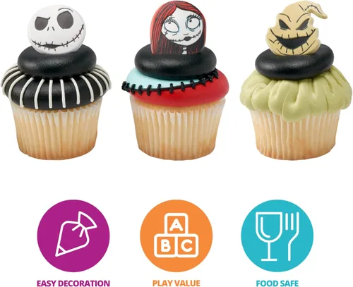 Vista 2 de DecoPac The Nightmare Before Christmas Rings, Cupcake Decorations Featuring Jack, Sally, And Oogie Boogy - 24 Pack