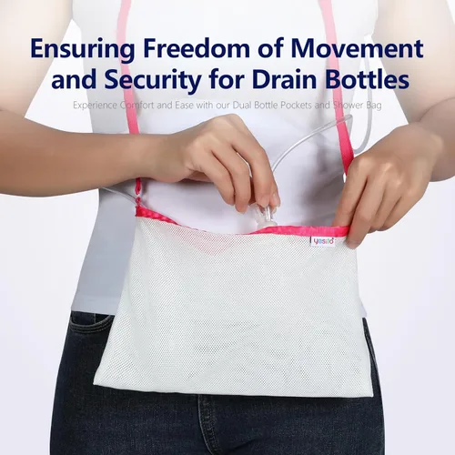 Vista 7 de Bolsa de drenaje para mastectomía y soporte de ducha Confort ajustable (rosa)