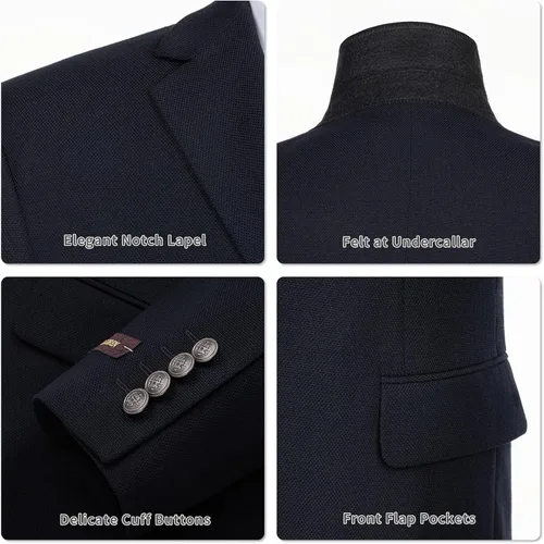 Vista 6 de Chaqueta deportiva para hombre, ajuste clásico, 2 botones, elástica, chaqueta de traje