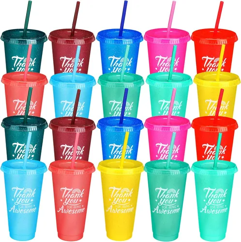 Nuenen 20 vasos de plástico reutilizables de 24 onzas con tapas y popotes, regalos de fiesta de clase de 2026, vasos a granel para decoraciones de