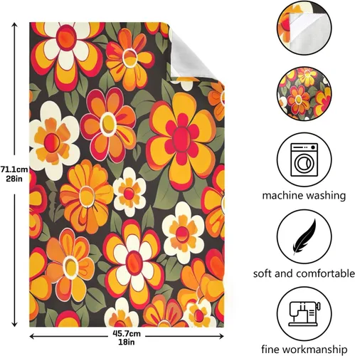 Vista 3 de GAIREG Orange Retro Hippie Flowers Large Kitchen Towels, 28x18 Decorative Hand Towels for Kitchen Cute, Set of 4