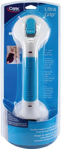 Vista 4 de Carex Barra de agarre de ducha con ventosa, mango de ducha de 12 pulgadas, barras de agarre de doble bloqueo para bañeras y duchas, personas