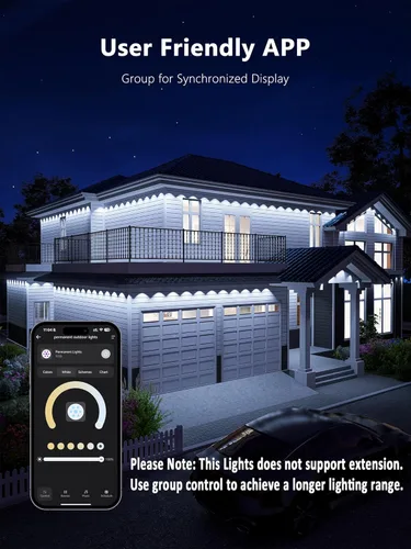 Vista 5 de Brizled Luces esenciales permanentes para exteriores, 100 pies, 60 LED RGB, luces inteligentes de Navidad, funcionan con Alexa y Google Home