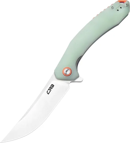 CJRB Cuchillo de bolsillo plegable pequeño con hoja de acero en polvo Stonewash AR-RPM9 y mango G10 cuchillo táctico para hombres y mujeres, EDC al