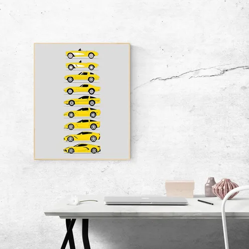 Vista 35 de Custom Car Posters Póster hecho a mano compatible con Chevy Corvette Generations e impresión de Chevrolet Corvette (C1 C2 C3 C4 C5 C6 C7 C8)