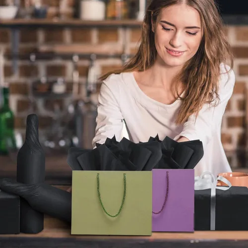 Vista 2 de Jkopsnr 100 hojas de papel de seda negro de 20 x 14 pulgadas, papel de seda para bolsas de regalo, papel de seda a granel para manualidades