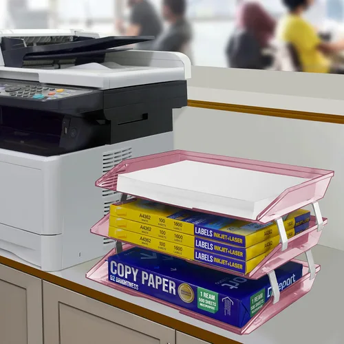 Vista 3 de Acrimet Facility - Organizador de archivos de plástico de carga lateral de 3 niveles (color rosa claro)