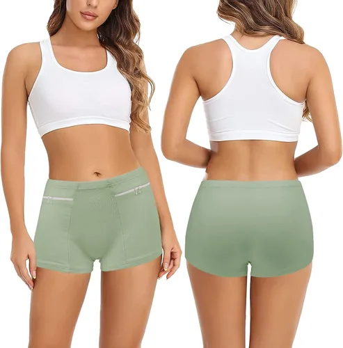 Vista 6 de Ropa interior para mujer con bragas secretas de bolsillo, paquete de 2 bóxers de viaje anti carteristas (verde menta)