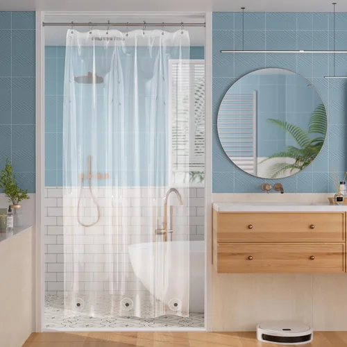 Vista 8 de Titanker Forro de cortina de ducha de plástico, 72 x 72 pulgadas, forro de ducha beige ligero de PEVA, cortinas de ducha para baño, forro de ducha