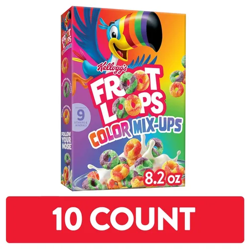 Vista 2 de Kellogg's Froot Loops - Cereal para desayuno frío, sabor a frutas, aperitivos para niños, original (10 cajas)