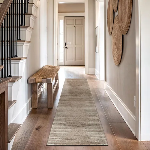 Vista 7 de Rugshop - Alfombra de pasillo bohemia con rayas resistente a manchas, para zonas de alto tráfico, como tu sala de estar, cocina, dormitorio, Beige