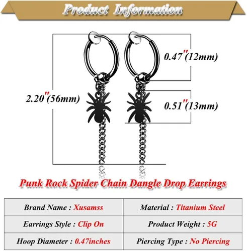Vista 2 de Xusamss Punk Jewelry - Pendientes colgantes de acero inoxidable con bisagras de araña larga