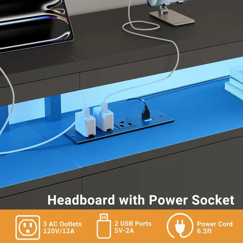 Vista 5 de Unikito Cabecera individual con almacenamiento, cabeceros con toma de corriente y luces LED inteligentes, cabecera resistente para cama
