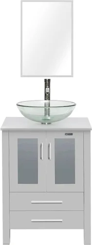 Vista 9 de eclife Tocador de Baño Moderno de 24" Combo Lavabo Gabinete Independiente con Puerta de Cierre Suave, Sin Lavabo de Recipiente, Grifo, Desagüe