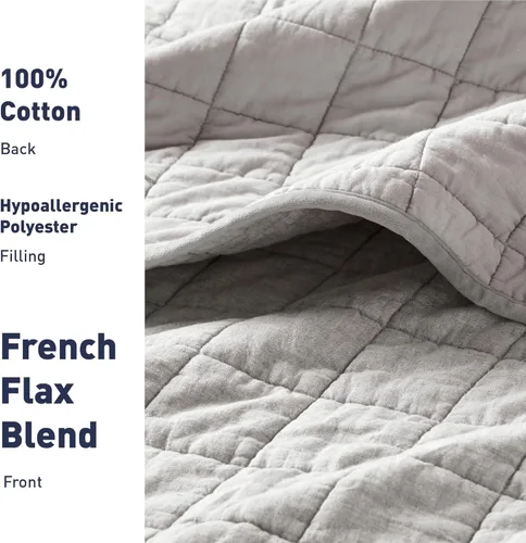 Vista 6 de Hyde Lane - Juego de ropa de cama de lujo de lino, juego de colcha de tamaño Queen, lino europeo orgánico y mezcla de algodón, para edredón