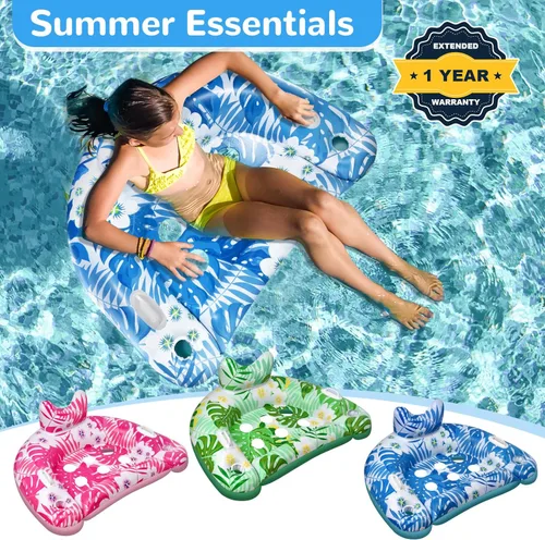 Vista 7 de Pool Floats, 3 Pack Inflatable Pool Floats Kids, Pool Floats with Cupholders & Duty Handles, Upgraded Pool Chairs, Perfect Summer Pool Toys for