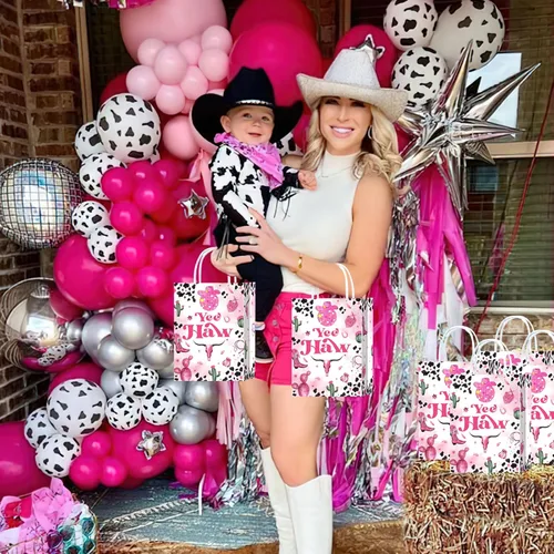 Vista 3 de 16 bolsas de recuerdos de fiesta de cumpleaños de vaquera espacial, regalo de cumpleaños de vaquera disco para aperitivos, bolsas de dulces con asas