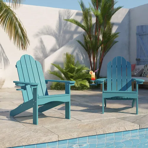 Vista 106 de LUE BONA HDPS Sillas Adirondack de 2, Silla para Hoguera al Aire Libre, Resistente a la Intemperie con Portavasos, Silla Moderna de Plástico