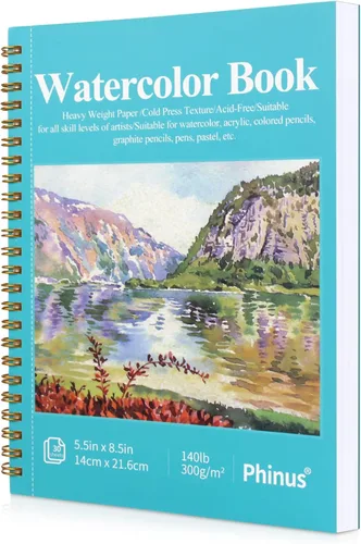 Phinus Cuaderno de bocetos para acuarela de 30 hojas 14 x 21,6 cm, papel para acuarela prensado en frío (140 lb/300 g/m²), cuaderno de acuarela en