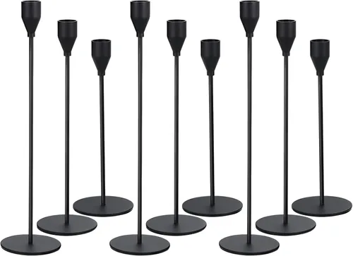 Vista 15 de PATIKIL Juego de 9 portavelas dorado, portavelas cónico largo para velas de 3/4 pulgadas para decoración de Halloween, Navidad, centro de mesa