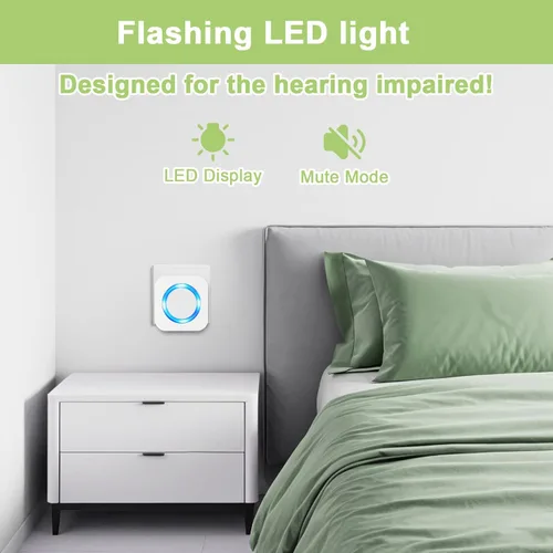 Vista 5 de Timbre inalámbrico, timbre impermeable que funciona a un alcance de 1300 pies con 55 tonos de llamada, 5 niveles de volumen y modo silencioso