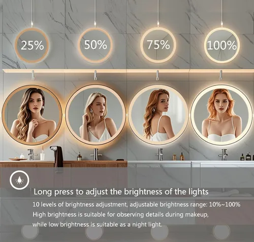Vista 4 de Espejo redondo de baño de 24 pulgadas para montar en la pared con luces LED, espejos de tocador con marco (24 x 24 pulgadas, negro)