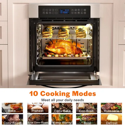 Vista 3 de Empava Horno de convección eléctrico de pared simple de 24 pulgadas con 10 funciones de cocción, rotisería de 360° de lujo con control táctil