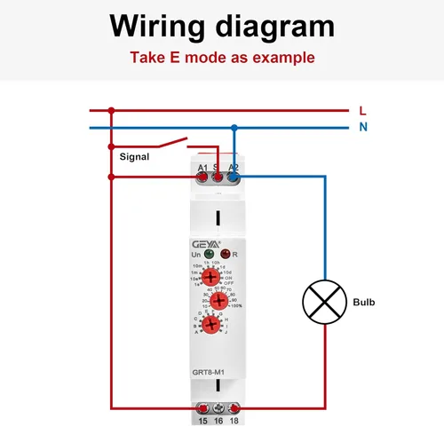 Vista 5 de GEYA Relé de tiempo multifunción 16A 10 opciones de función AC/DC12V-240V 1 Relé de control de salida (GRT8-M1, AC/DC12V-240V)