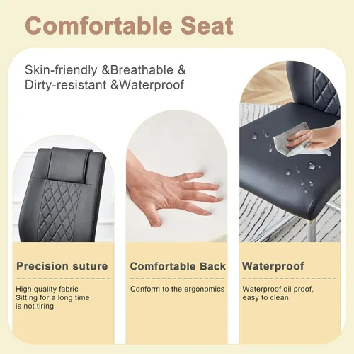 Vista 6 de Ebullient Juego de Mesa de Comedor Moderno para 4, Juego de 5 Piezas de Mesa de Comedor y Sillas para 4, Tablero de Mesa de Mármol PDLB y Base