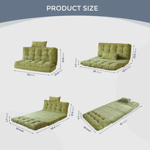 Vista 28 de MAXYOYO Sofá cama plegable, sofá de silla convertible, sofá puff de piso Extra grueso con funda lavable, tumbona, puff para dormitorio, sala